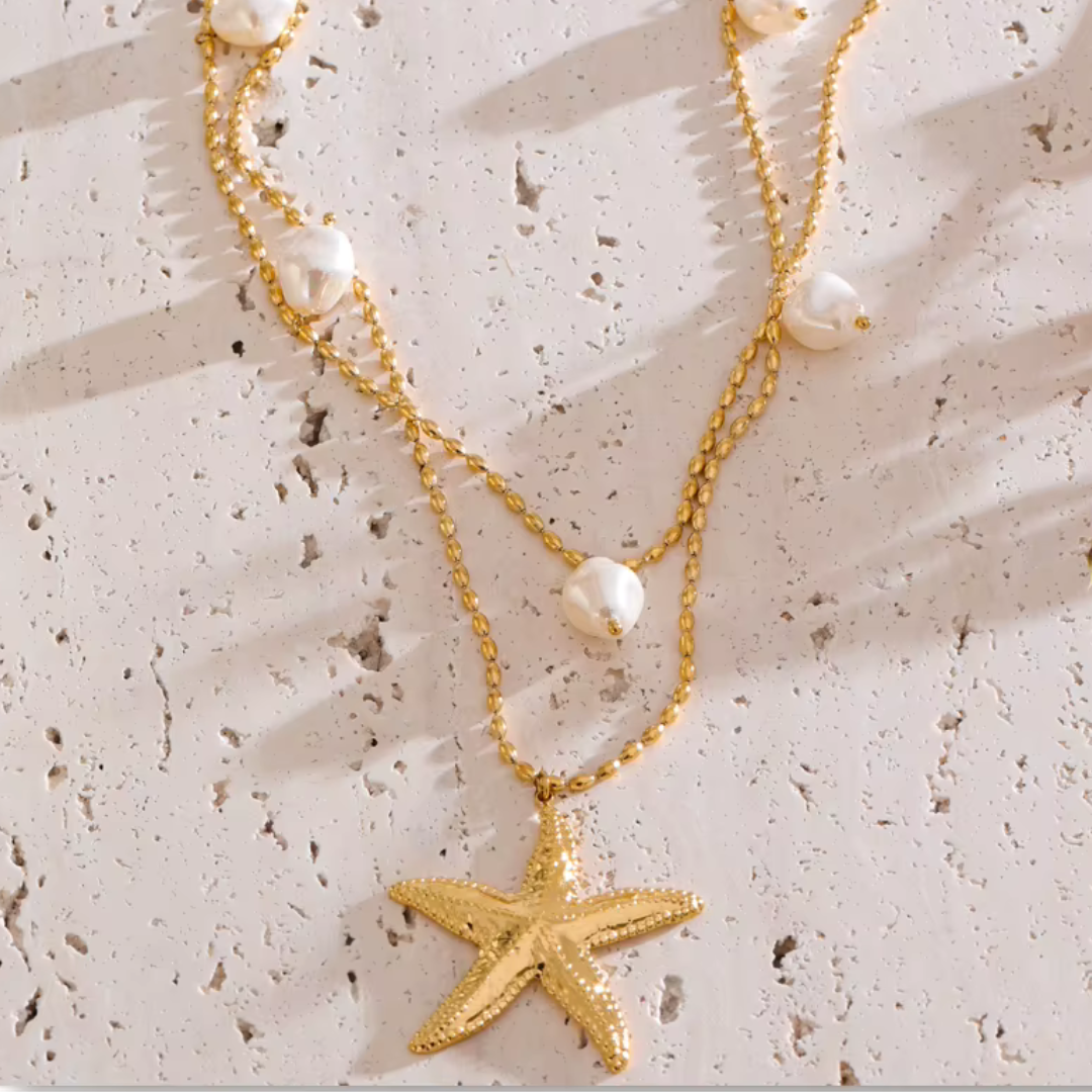 Collar de doble capa con estrella de mar costera