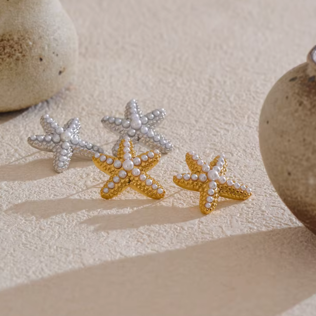 Pendientes de perlas de estrella de mar