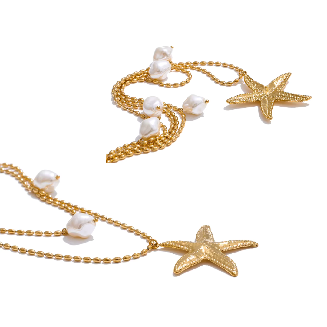 Collar de doble capa con estrella de mar costera
