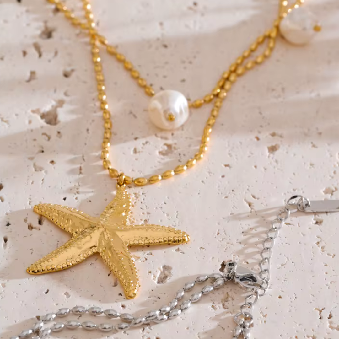 Collar de doble capa con estrella de mar costera