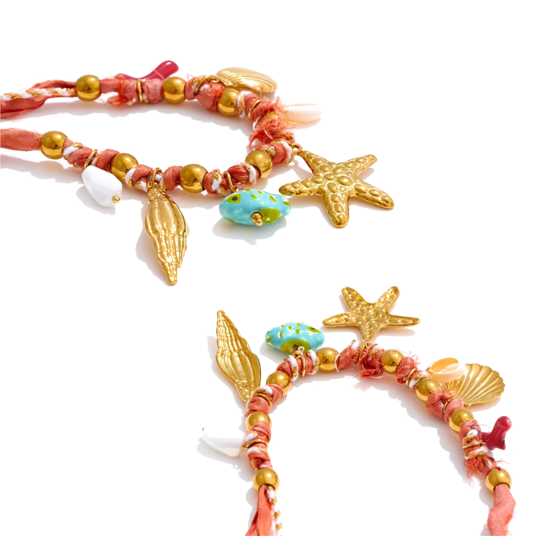 Collar trenzado de cuerda roja tropical – Hecho a mano