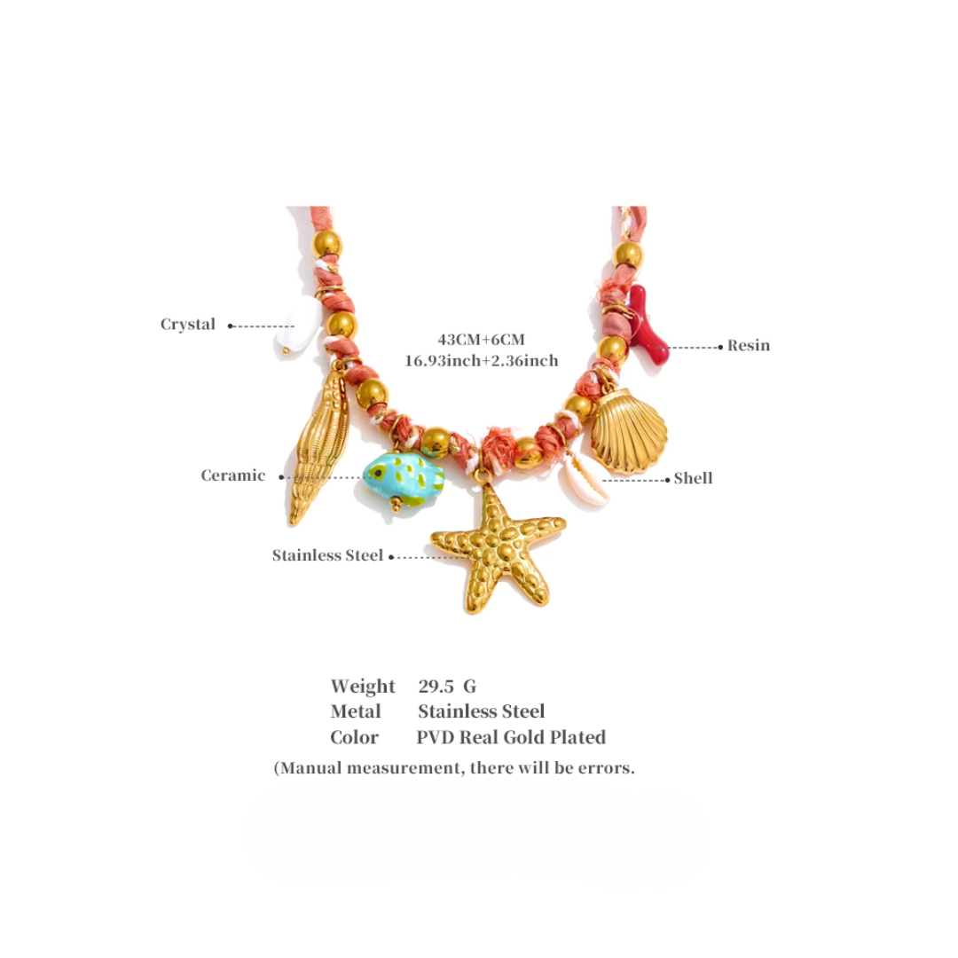 Collar trenzado de cuerda roja tropical – Hecho a mano