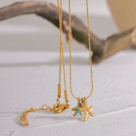 Golden Blue Starfish Necklace