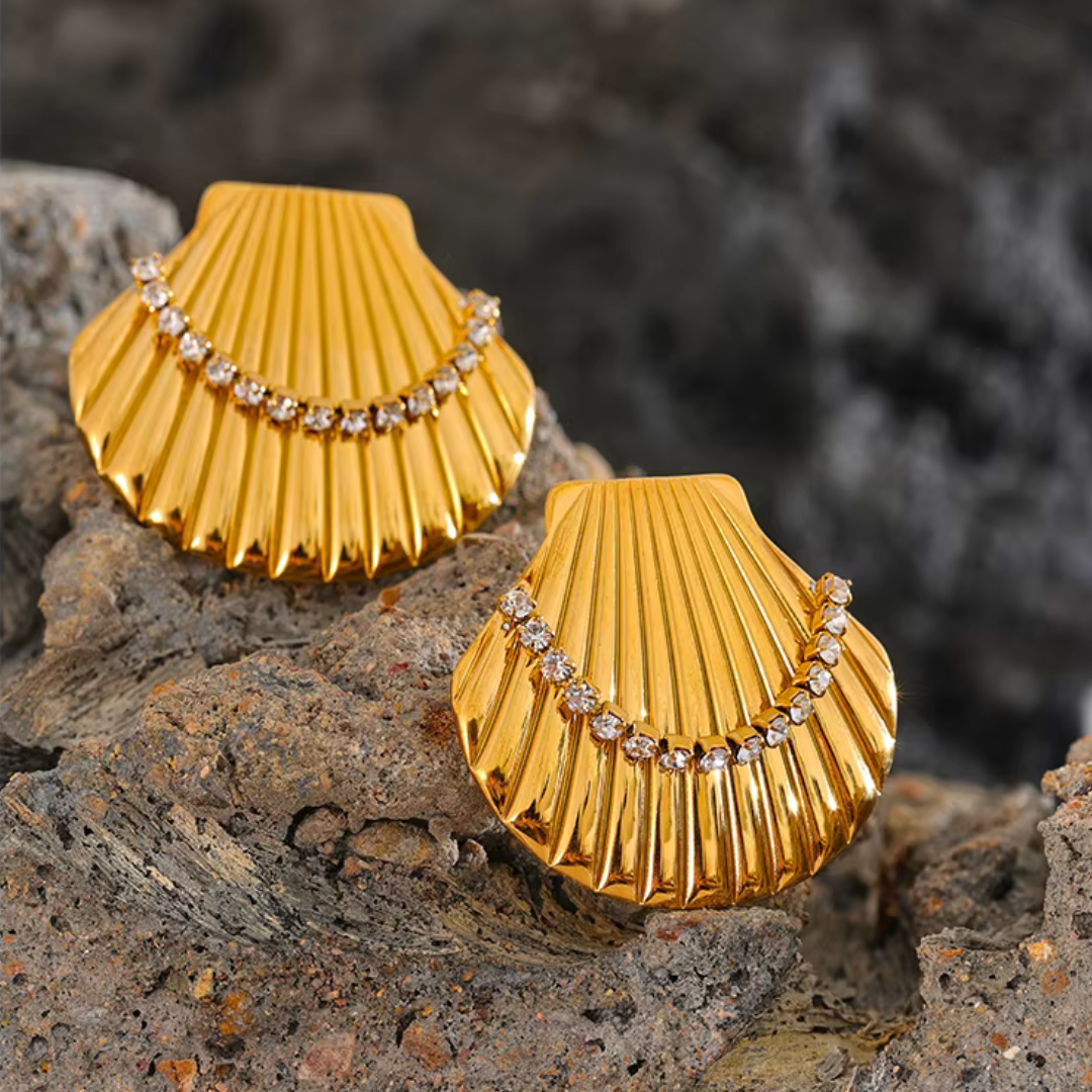 Shell & Zircon Stud Earrings