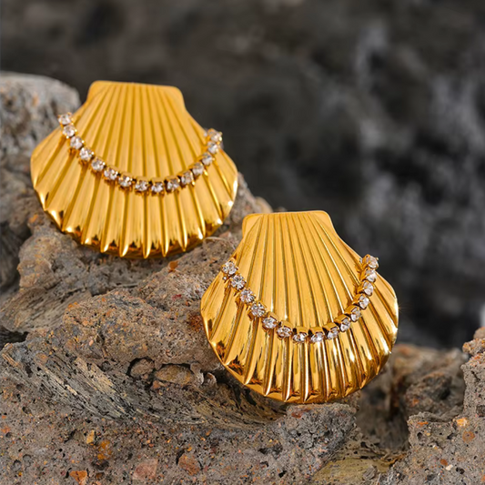 Shell & Zircon Stud Earrings