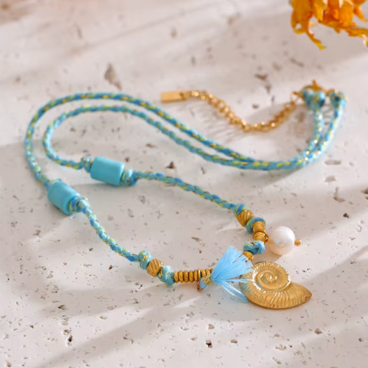 Pearl Turquoise Shell Necklace - Handmade