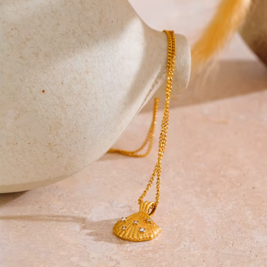 Golden Shell & Zircon Necklace