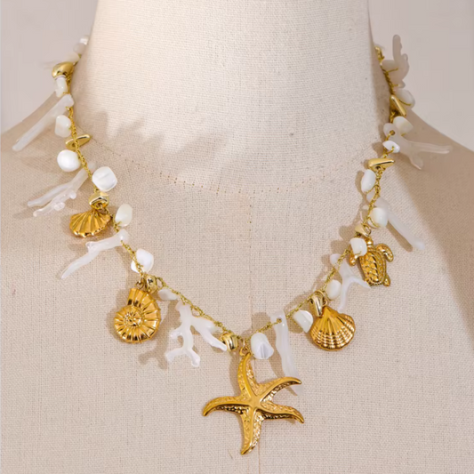 Coastal Charm Natural Shell & Resin Drop Necklace - Handmade
