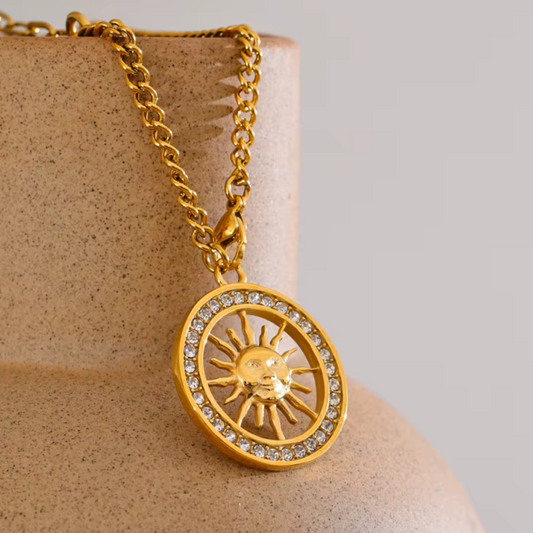 Golden Sunburst Zircon Pendant Necklace