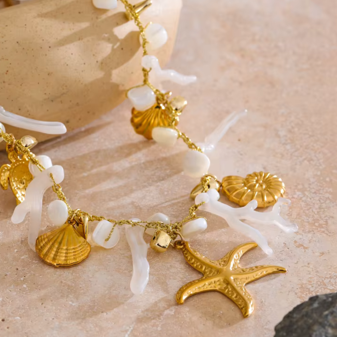Coastal Charm Natural Shell & Resin Drop Necklace - Handmade