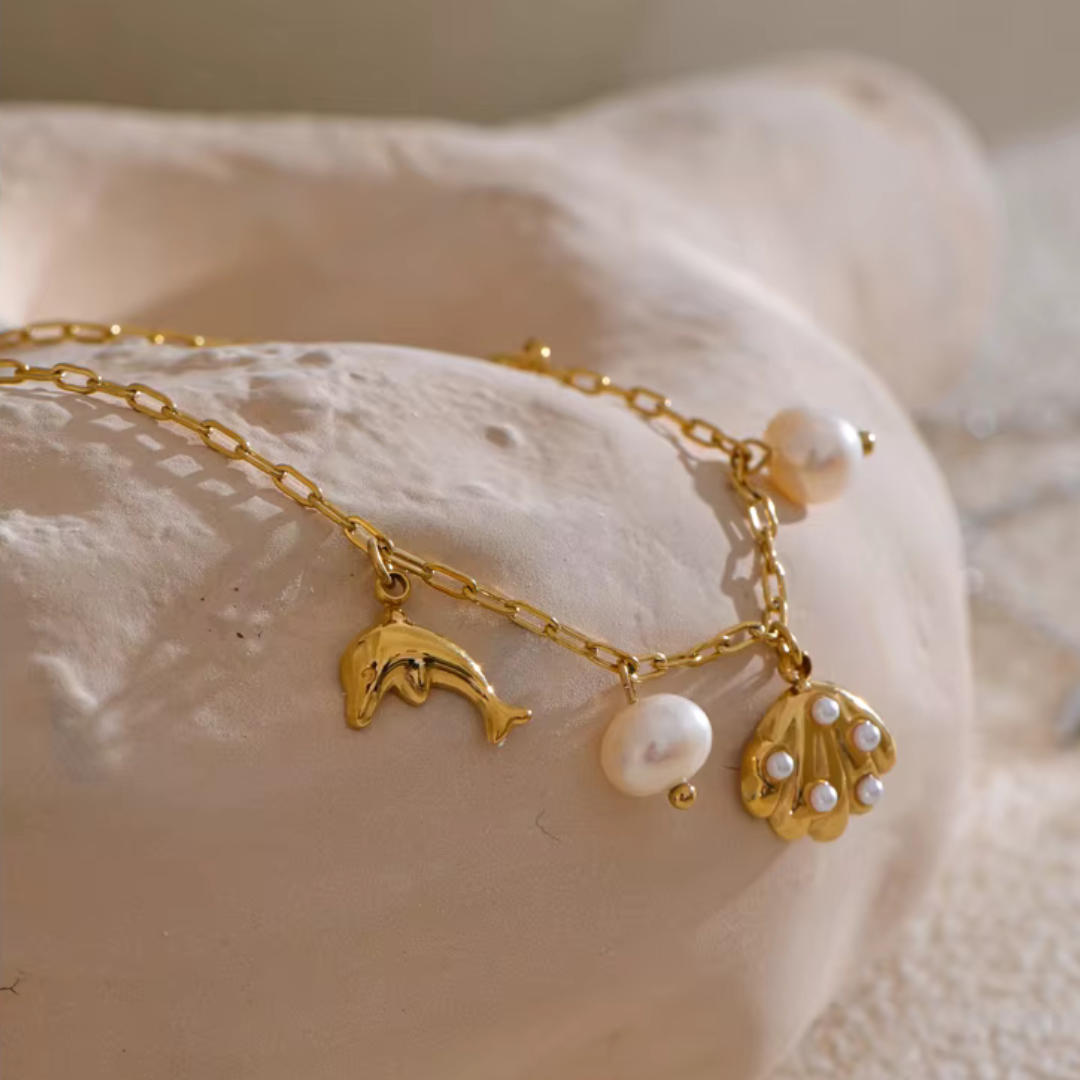 Dolphin Pearl Shell Anklet