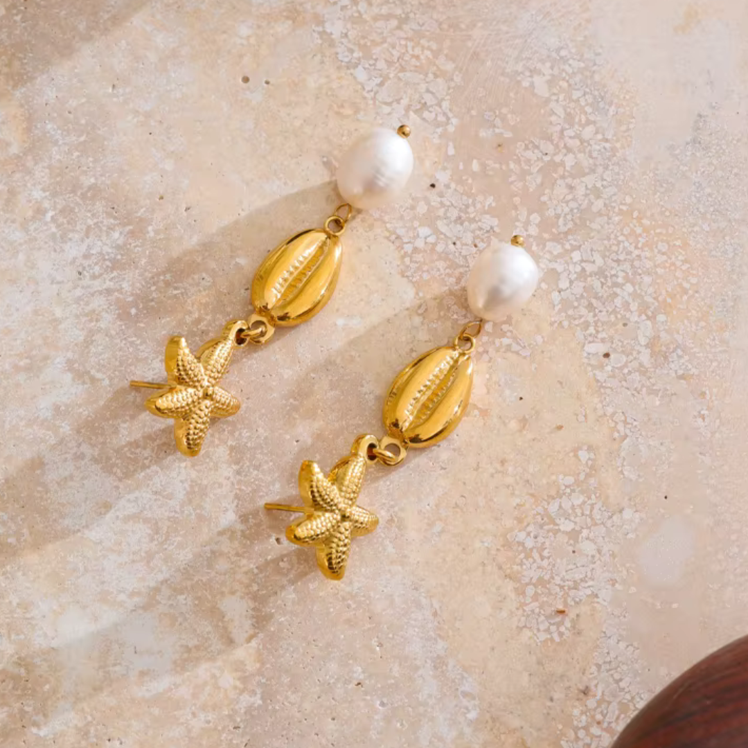 Pearl & Shell Starfish Earrings