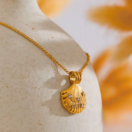 Golden Shell & Zircon Necklace