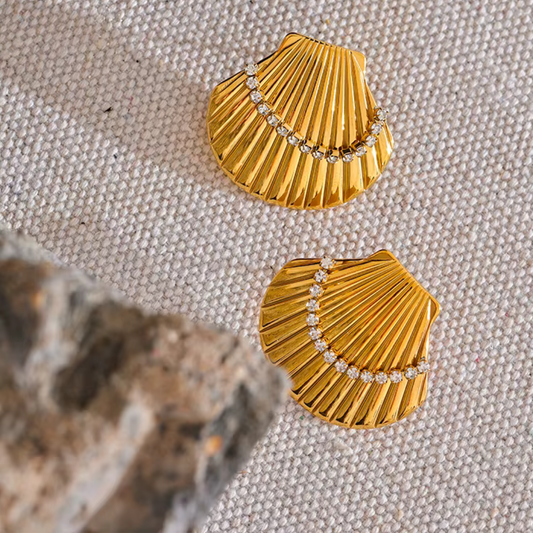 Shell & Zircon Stud Earrings