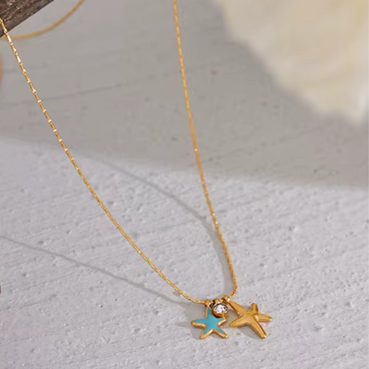Golden Blue Starfish Necklace