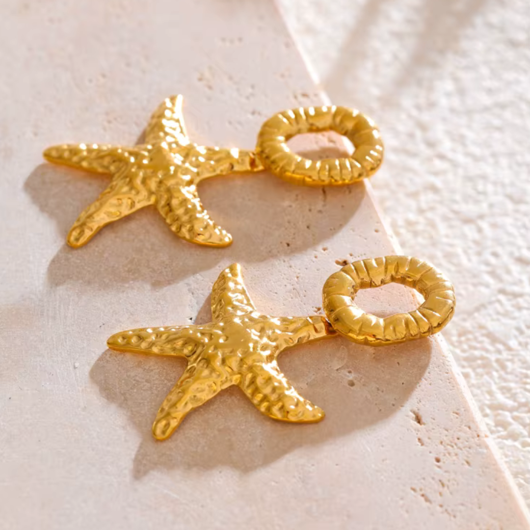 Golden Starfish Stud Earrings