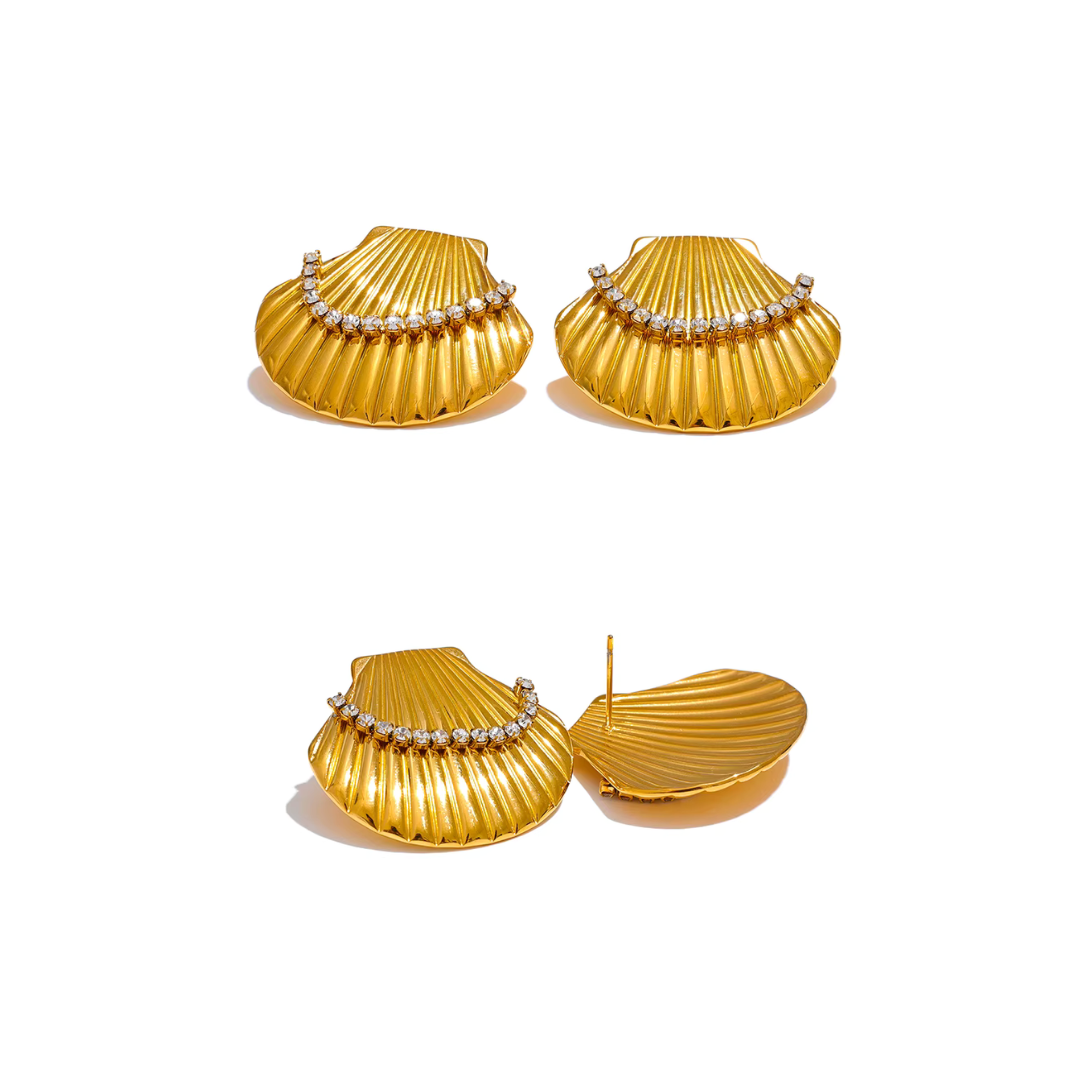 Shell & Zircon Stud Earrings