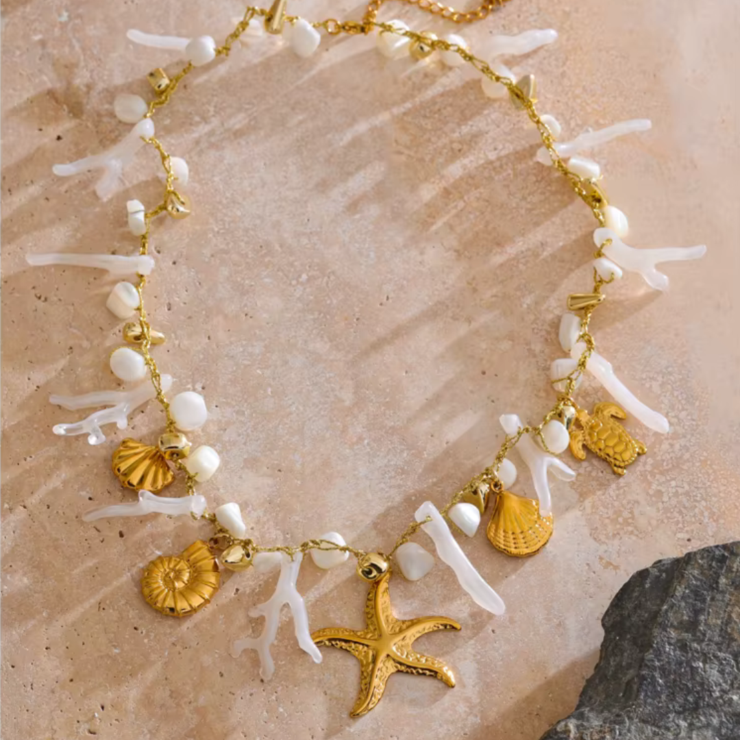 Coastal Charm Natural Shell & Resin Drop Necklace - Handmade