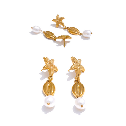 Pearl & Shell Starfish Earrings