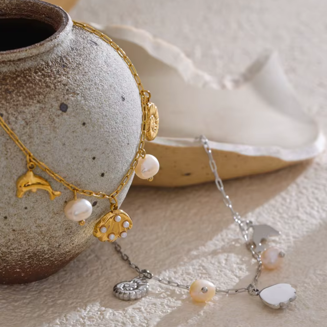 Dolphin Pearl Shell Anklet