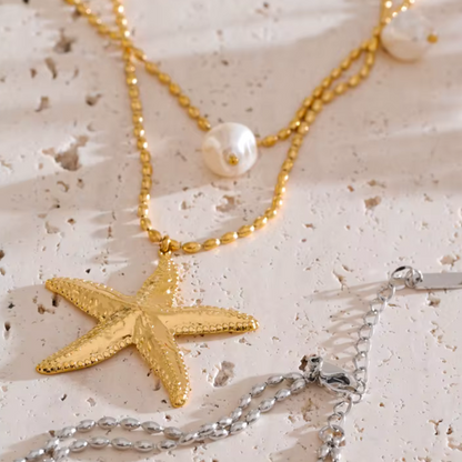 Collar de doble capa con estrella de mar costera