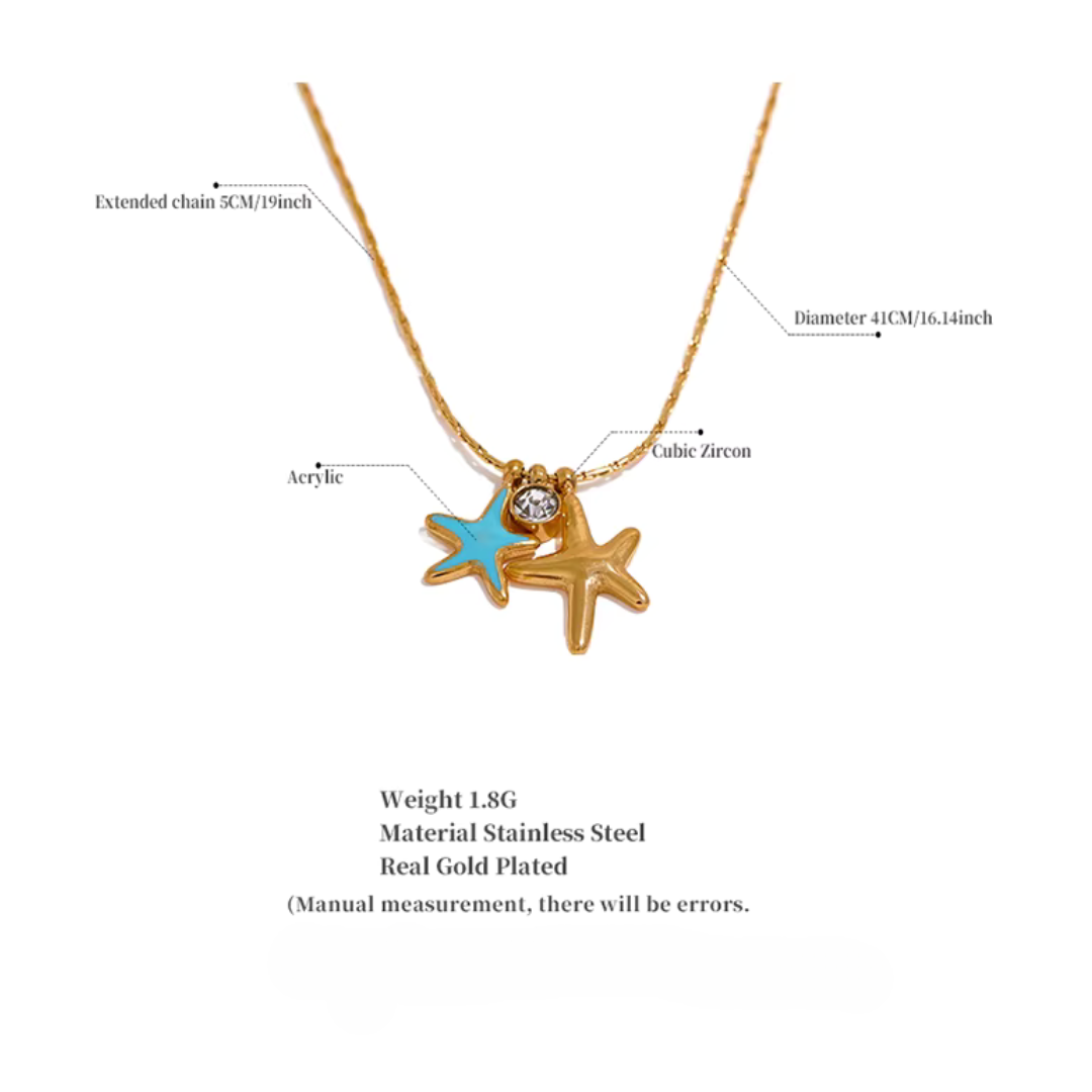 Golden Blue Starfish Necklace