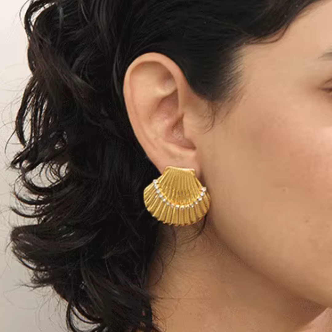 Shell & Zircon Stud Earrings