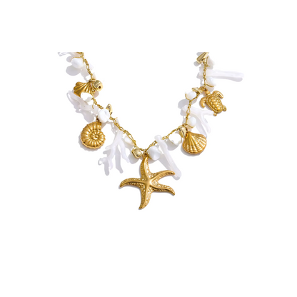 Coastal Charm Natural Shell & Resin Drop Necklace - Handmade