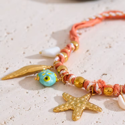Collar trenzado de cuerda roja tropical – Hecho a mano