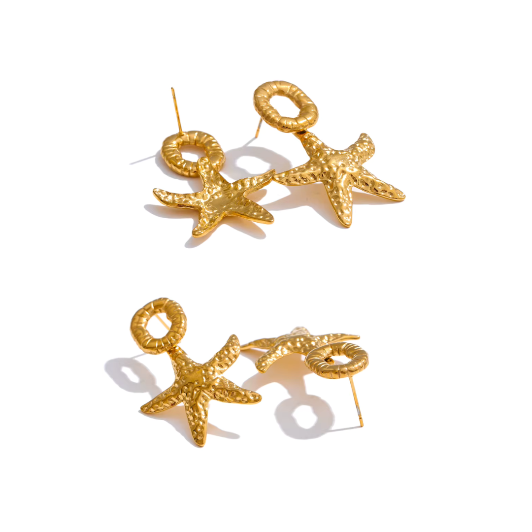 Golden Starfish Stud Earrings