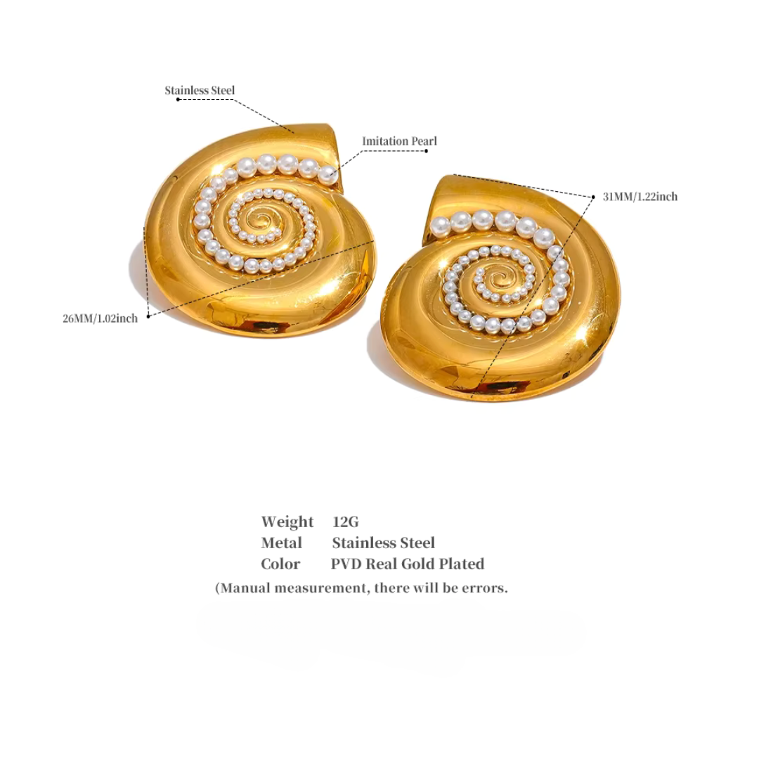 Golden Shell & Pearl Stud Earrings