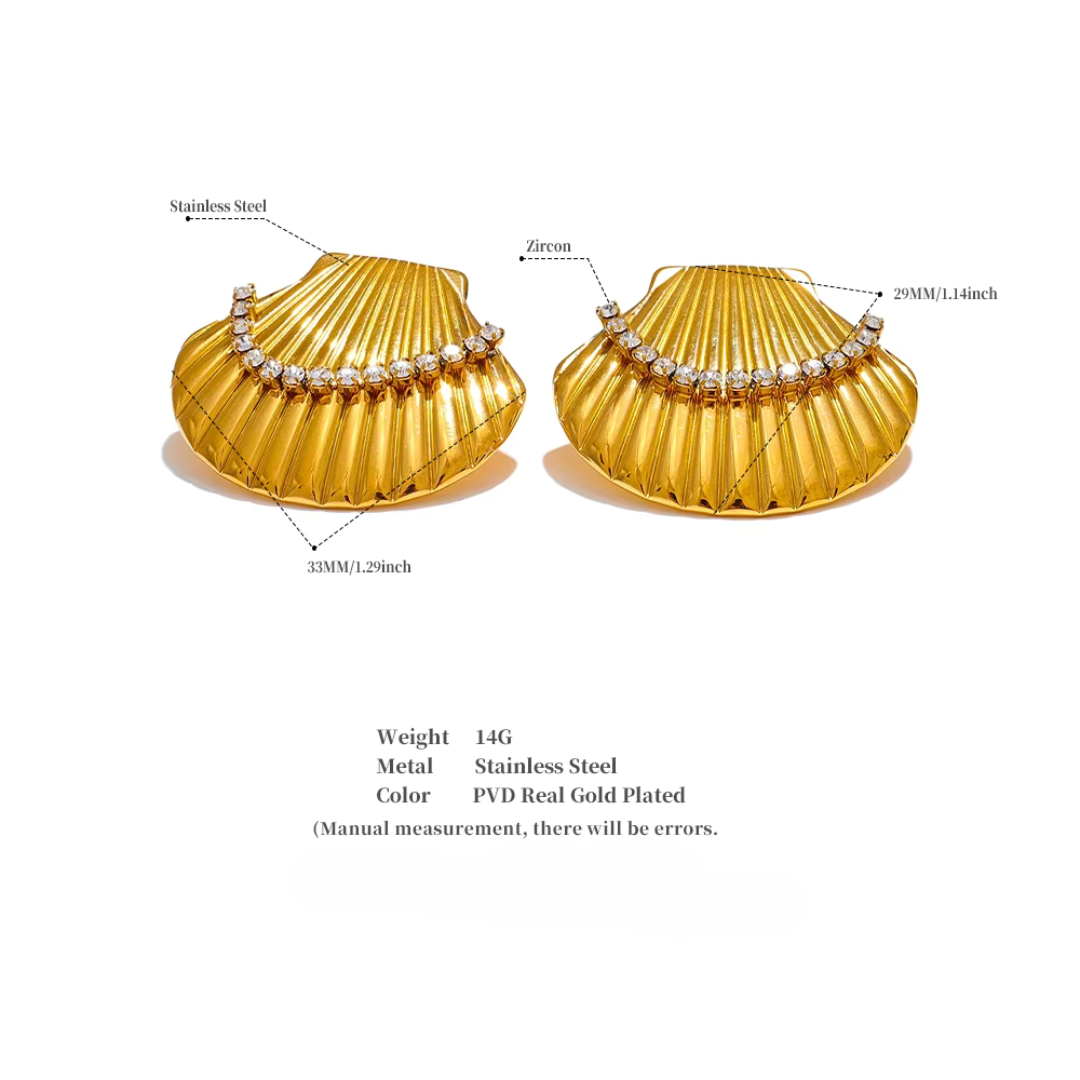 Shell & Zircon Stud Earrings