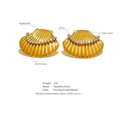 Shell & Zircon Stud Earrings