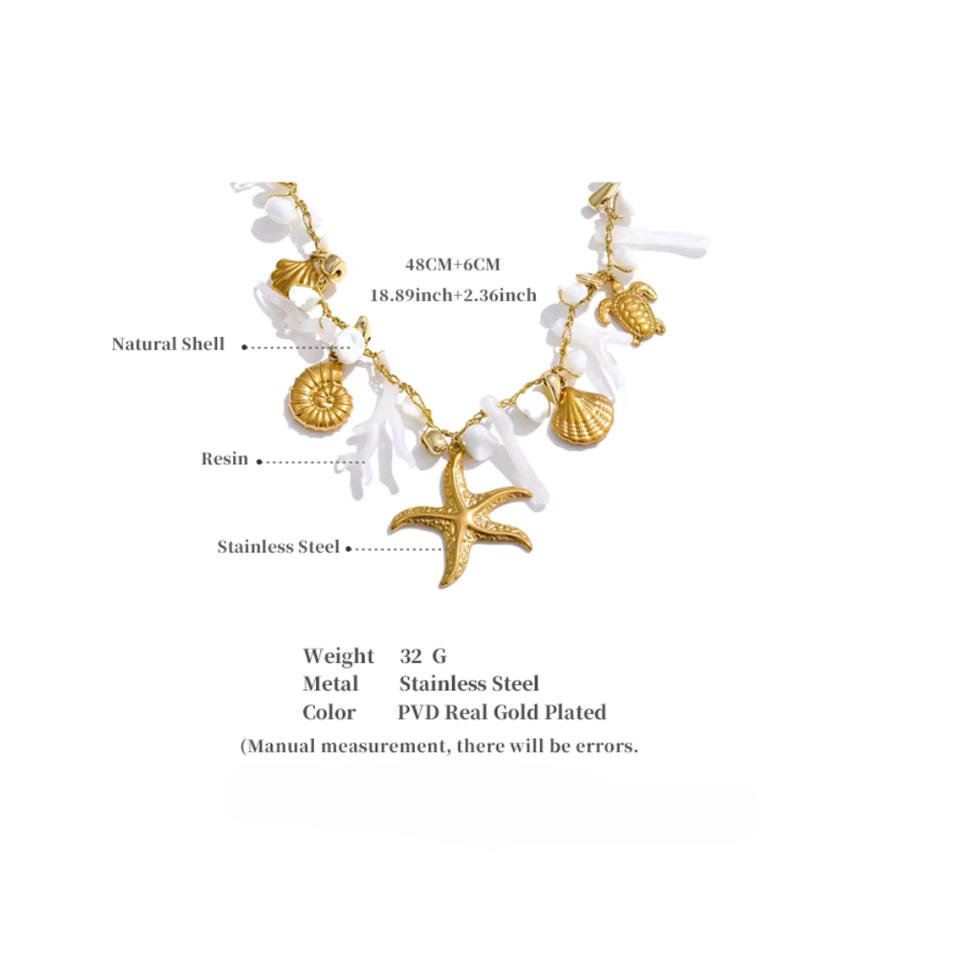 Coastal Charm Natural Shell & Resin Drop Necklace - Handmade