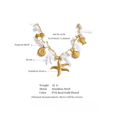 Coastal Charm Natural Shell & Resin Drop Necklace - Handmade